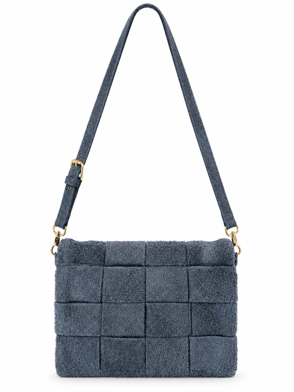 Quilted Blue Terry Shoulder Bag with Gold-Tone Accents Italian Leather